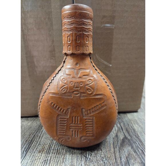 Other - Vintage Leather Wrapped Green Glass Jug Decanter Columbia Bottle Flask Antique